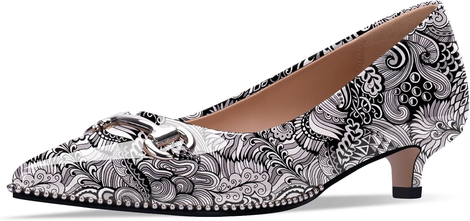 Women's Kitten Heels Pumps Pointed Closed Toe Slip On Dress Shoes