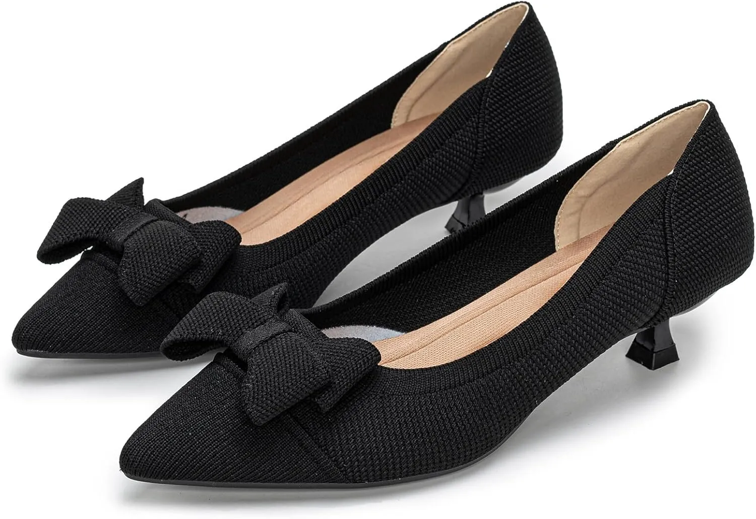 Womens Kitten Heels Pumps Shoes Comfortable Knit Closed Toe Heels for Women Work Office Casual Wedding Dressy