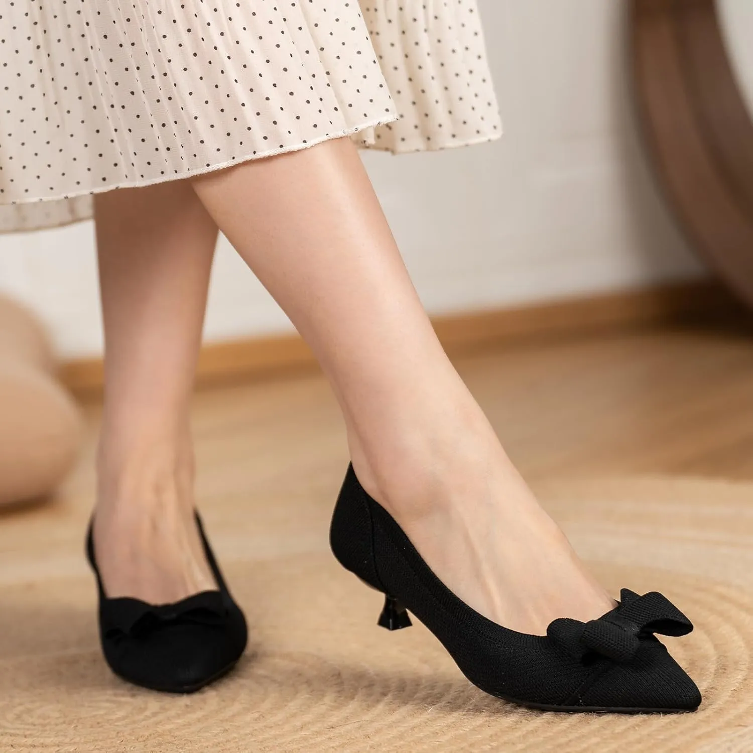 Womens Kitten Heels Pumps Shoes Comfortable Knit Closed Toe Heels for Women Work Office Casual Wedding Dressy