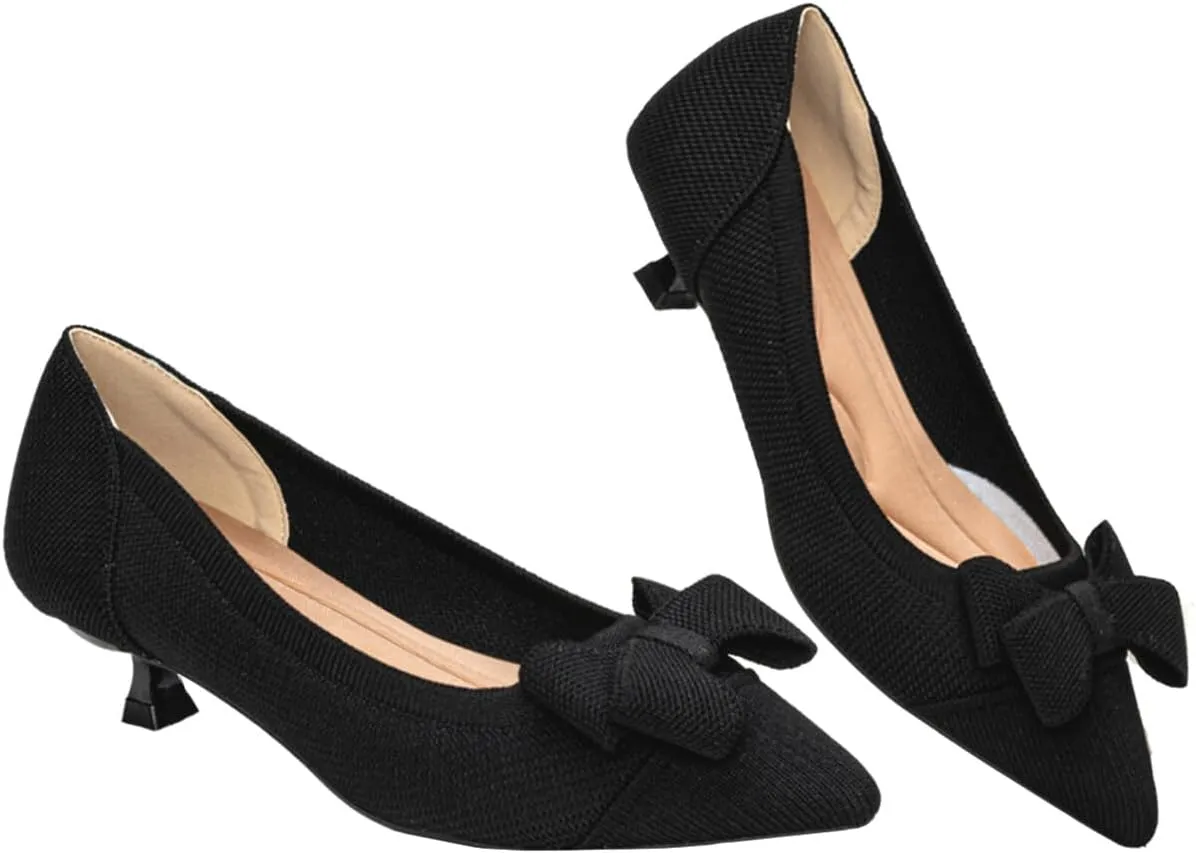 Womens Kitten Heels Pumps Shoes Comfortable Knit Closed Toe Heels for Women Work Office Casual Wedding Dressy