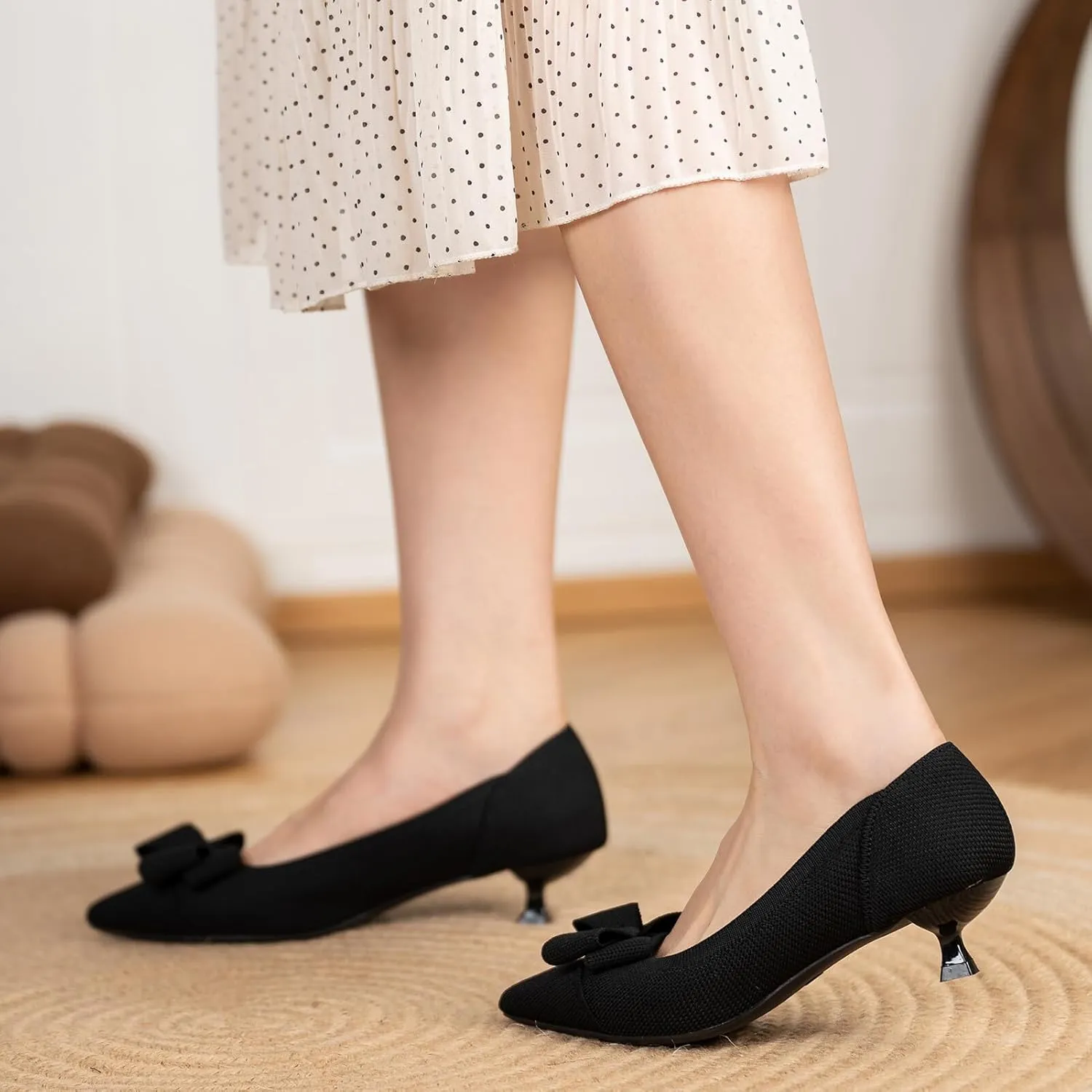 Womens Kitten Heels Pumps Shoes Comfortable Knit Closed Toe Heels for Women Work Office Casual Wedding Dressy