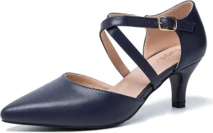 Women's Low Kitten Heels Pointed Toe Pumps Cross Strap Closed Toe D'Orsay Dress Wedding Bridal Party Office Shoes