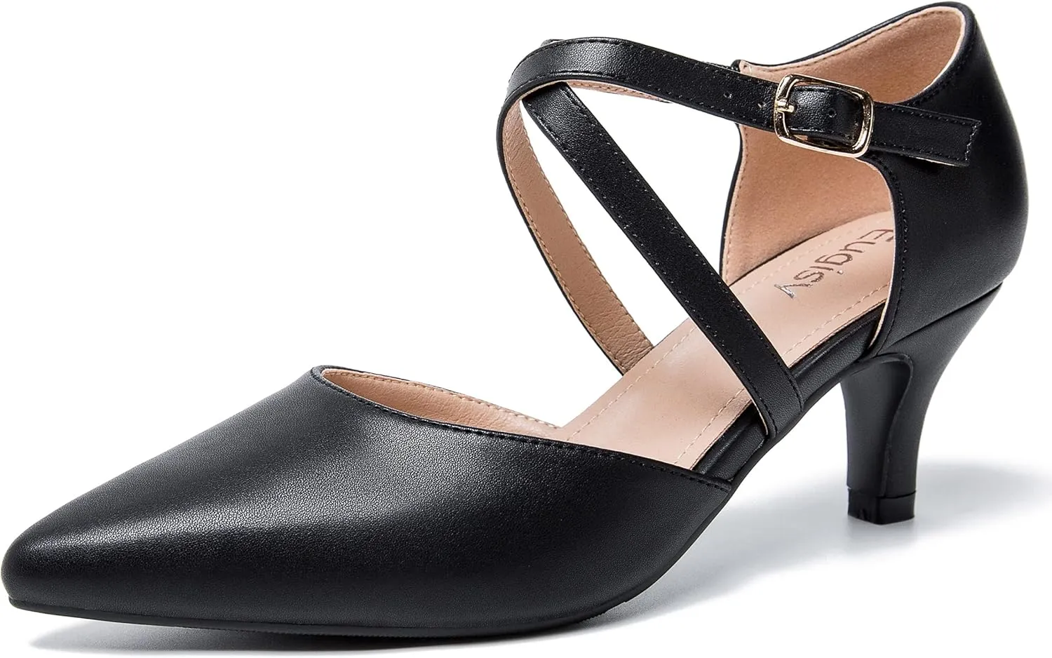 Women's Low Kitten Heels Pointed Toe Pumps Cross Strap Closed Toe D'Orsay Dress Wedding Bridal Party Office Shoes