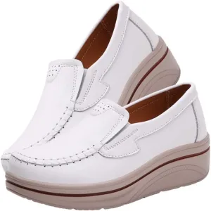 Women's Nursing Shoes Comfortable Walking Slip On Nurse Restaurant Work Lightweight Leather Loafers