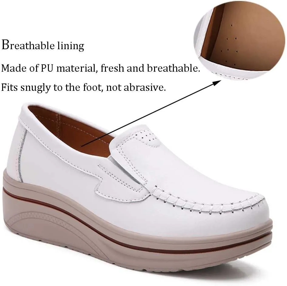 Women's Nursing Shoes Comfortable Walking Slip On Nurse Restaurant Work Lightweight Leather Loafers