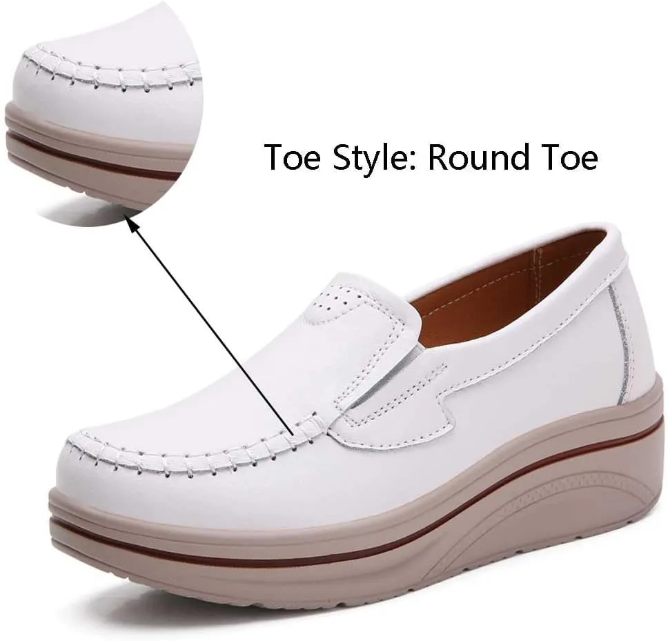 Women's Nursing Shoes Comfortable Walking Slip On Nurse Restaurant Work Lightweight Leather Loafers
