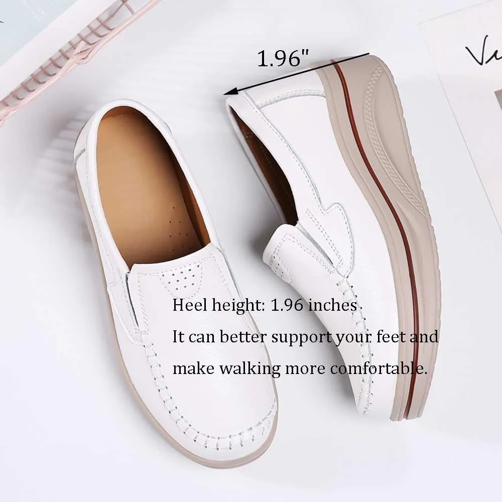 Women's Nursing Shoes Comfortable Walking Slip On Nurse Restaurant Work Lightweight Leather Loafers