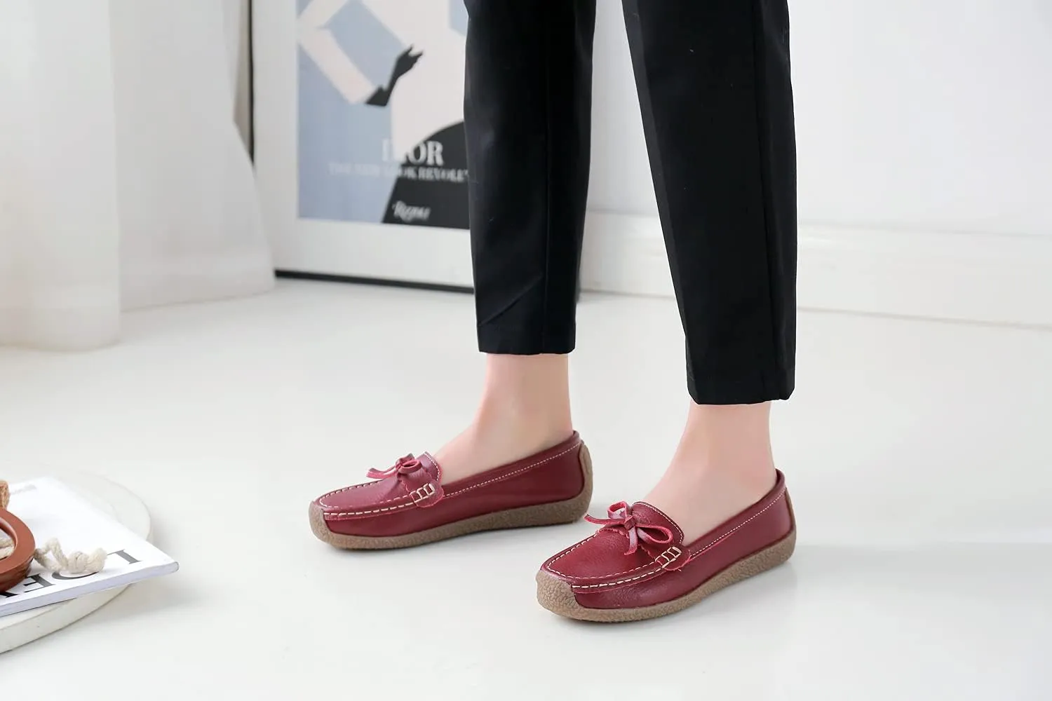 Women's Penny Genuine Leather Loafers Flats Shoes Black Driving Moccasins Comfort Boat Shoe