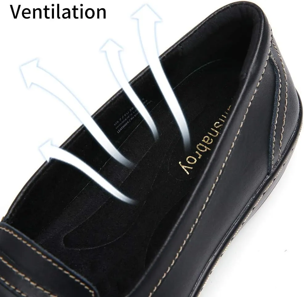Women's Penny Genuine Leather Loafers Flats Shoes Black Driving Moccasins Comfort Boat Shoe