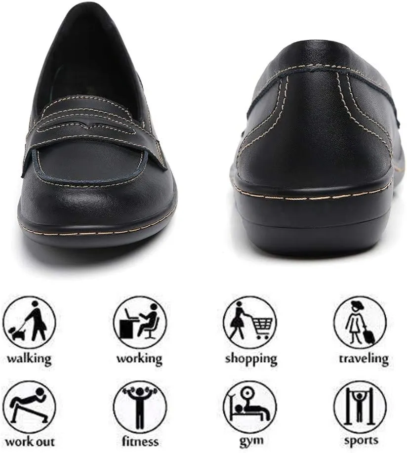 Women's Penny Genuine Leather Loafers Flats Shoes Black Driving Moccasins Comfort Boat Shoe