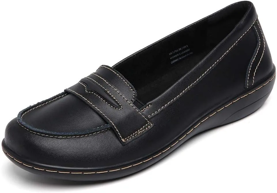 Women's Penny Genuine Leather Loafers Flats Shoes Black Driving Moccasins Comfort Boat Shoe