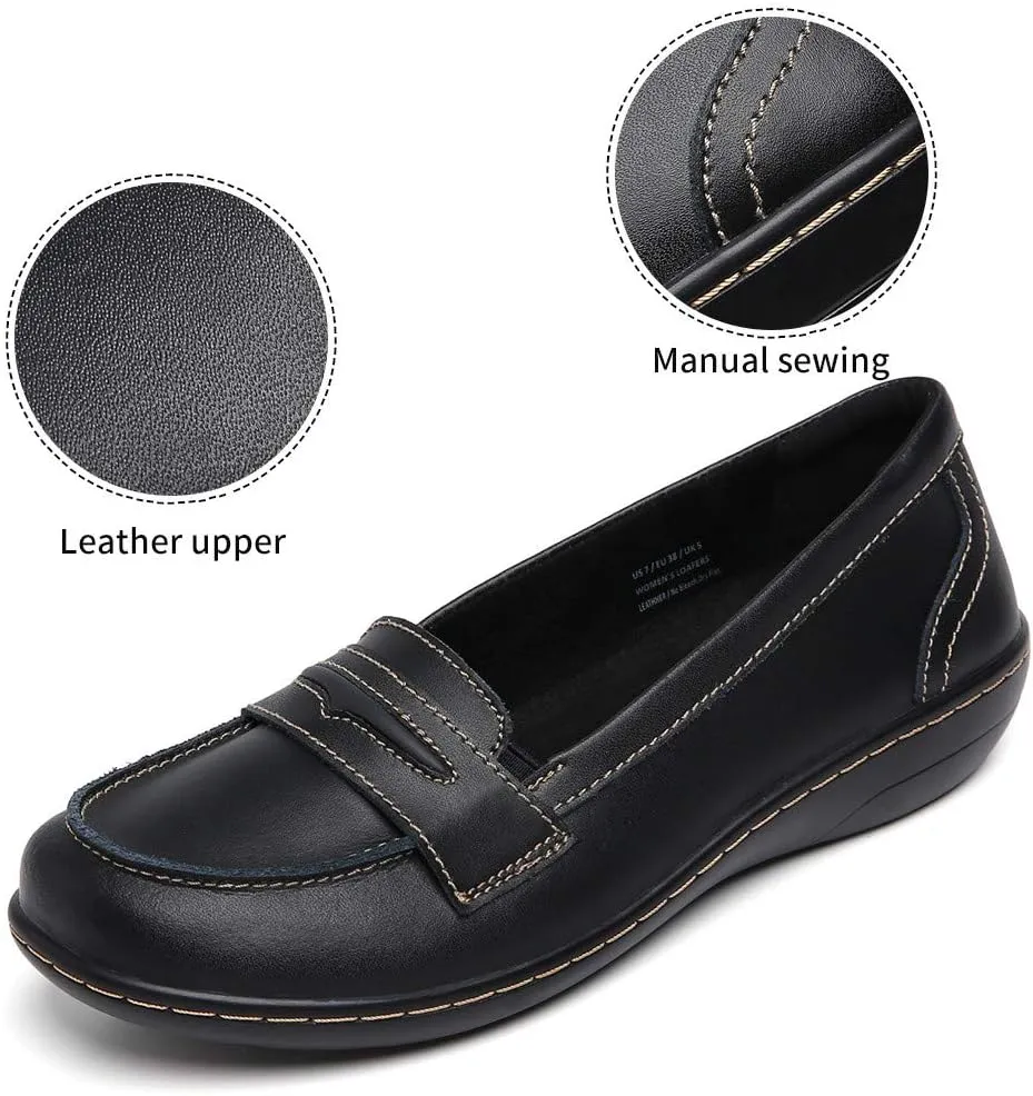 Women's Penny Genuine Leather Loafers Flats Shoes Black Driving Moccasins Comfort Boat Shoe