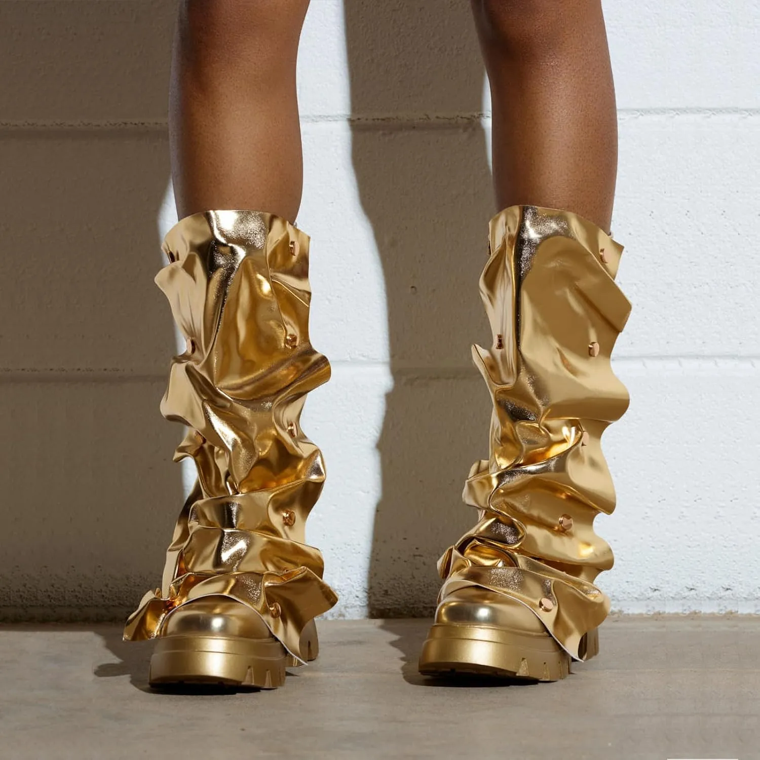Women's Platform Fold Over Combat Boots Slouchy wide Calf chunky Heel Round Toe Western Pull on Fashion cute mardi gras shark Boot
