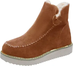 Women's Platform Snow Boots Fashion Pointed Toe Plus Velvet Keep Warm Ankle Boots Comfortable Soft Ladies Outdoor Mid-Heel Cotton Boots Shoes