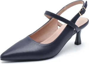 Women's Pointed Toe Slingback Pumps Low Kitten Heel Closed Toe Sexy Elegant Dressy Pumps with Strap Wedding Bride Prom Shoes