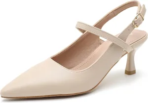 Women's Pointed Toe Slingback Pumps Low Kitten Heel Closed Toe Sexy Elegant Dressy Pumps with Strap Wedding Bride Prom Shoes