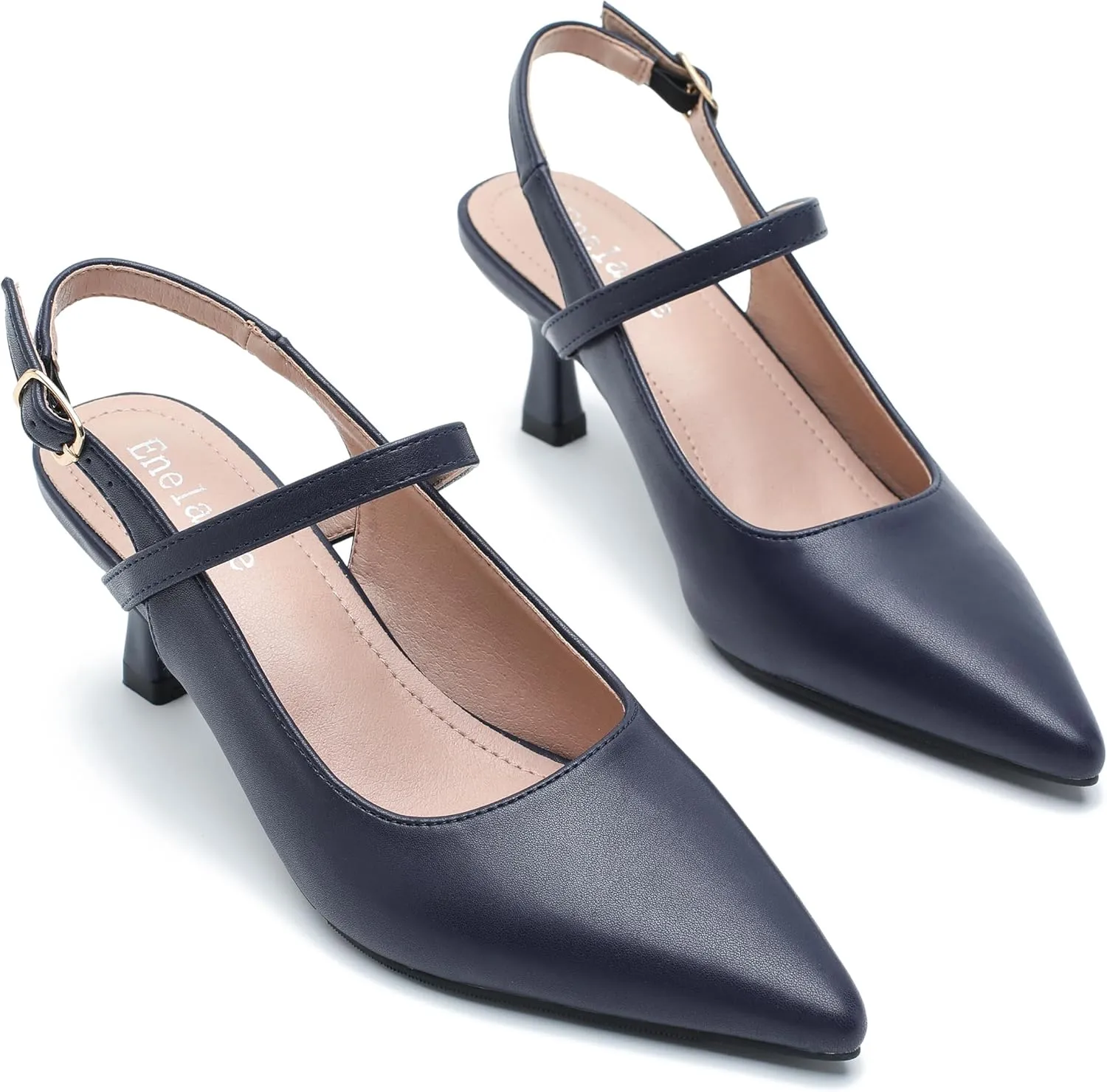 Women's Pointed Toe Slingback Pumps Low Kitten Heel Closed Toe Sexy Elegant Dressy Pumps with Strap Wedding Bride Prom Shoes