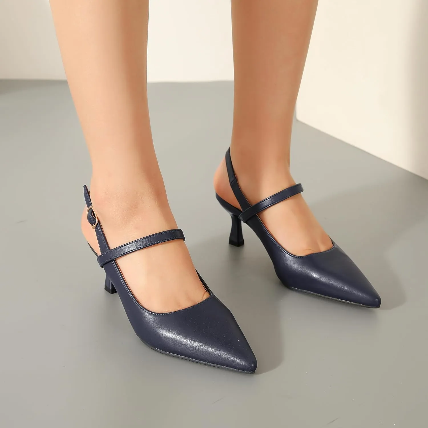 Women's Pointed Toe Slingback Pumps Low Kitten Heel Closed Toe Sexy Elegant Dressy Pumps with Strap Wedding Bride Prom Shoes