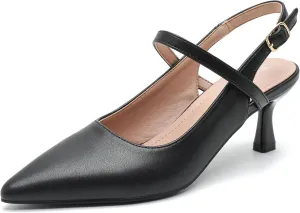 Women's Pointed Toe Slingback Pumps Low Kitten Heel Closed Toe Sexy Elegant Dressy Pumps with Strap Wedding Bride Prom Shoes