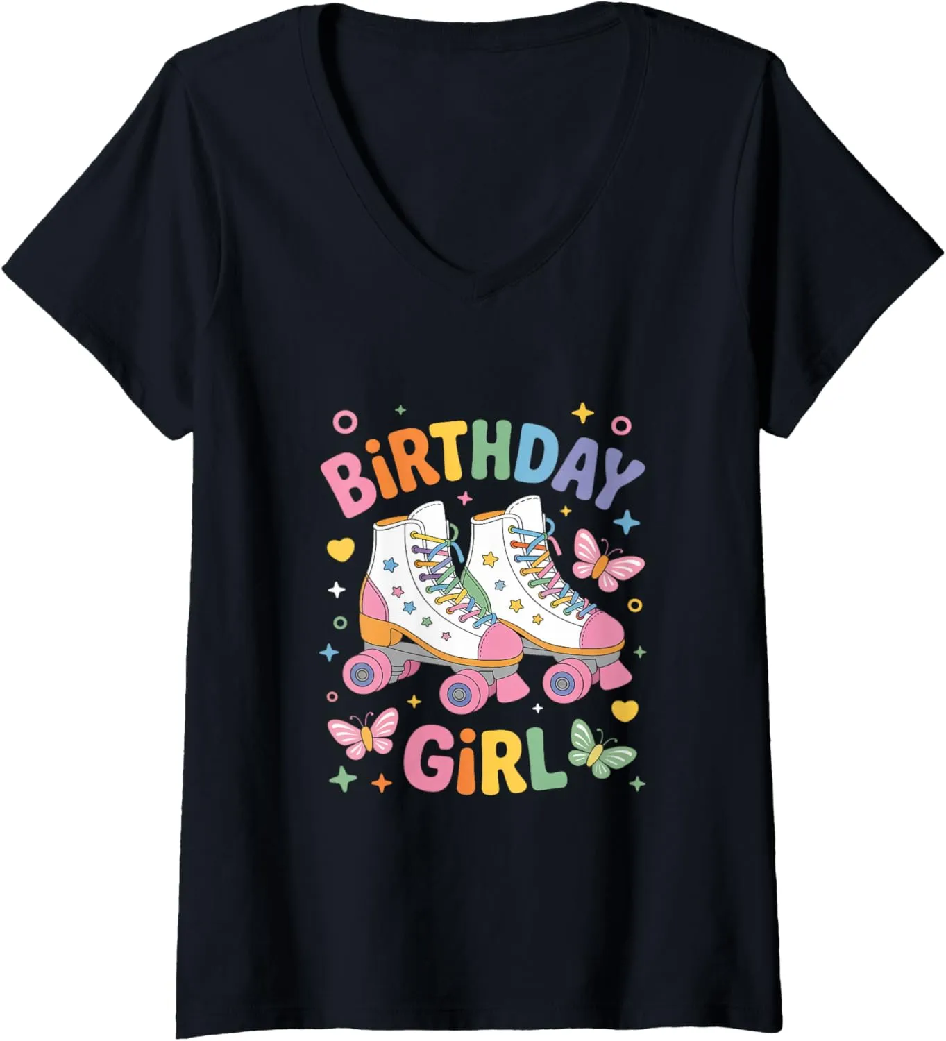 Womens Roller Skate Shoes Birthday Girl Retro Roller Skating V-Neck T-Shirt