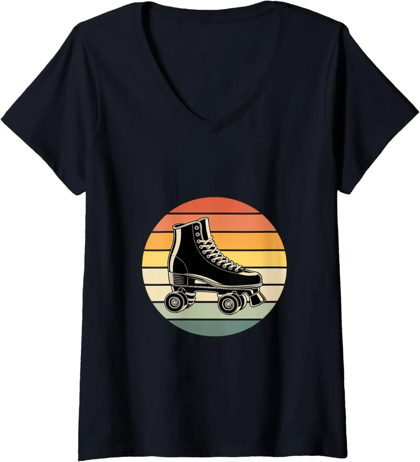 Womens Roller Skate Shoes Retro Sunset Roller Skating V-Neck T-Shirt