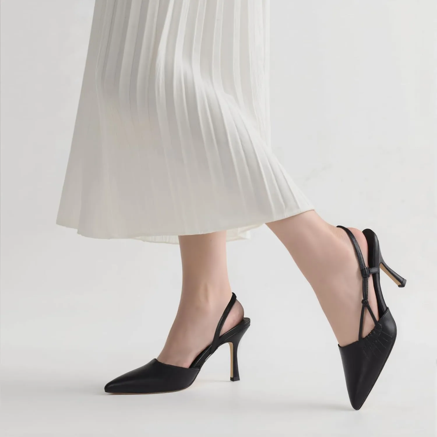 Womens Slingback Kitten Heel Closed Pointed Toe Stiletto Pumps 2025 Ankle Strap for Wedding Party Daily Dress Shoes