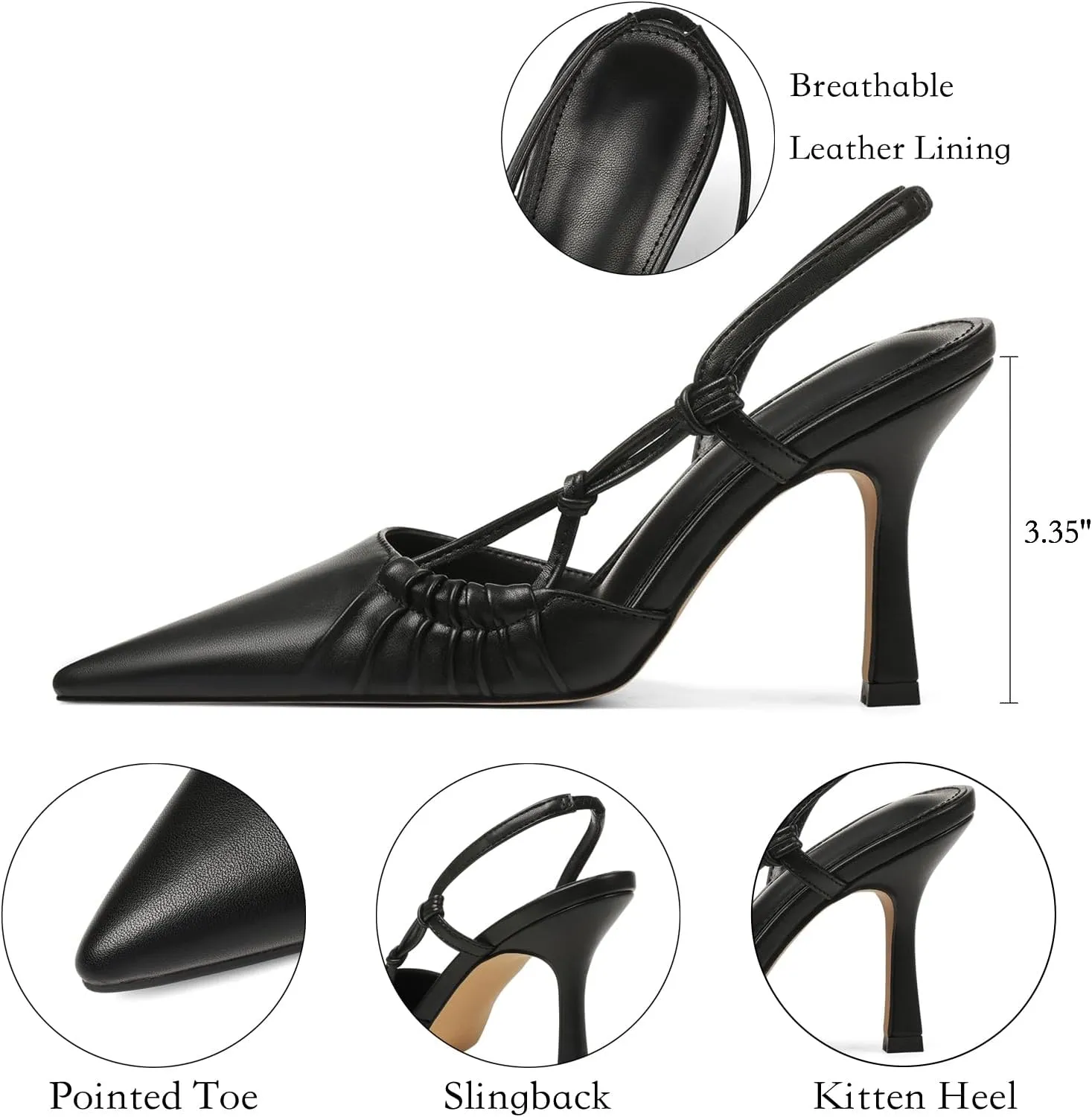 Womens Slingback Kitten Heel Closed Pointed Toe Stiletto Pumps 2025 Ankle Strap for Wedding Party Daily Dress Shoes