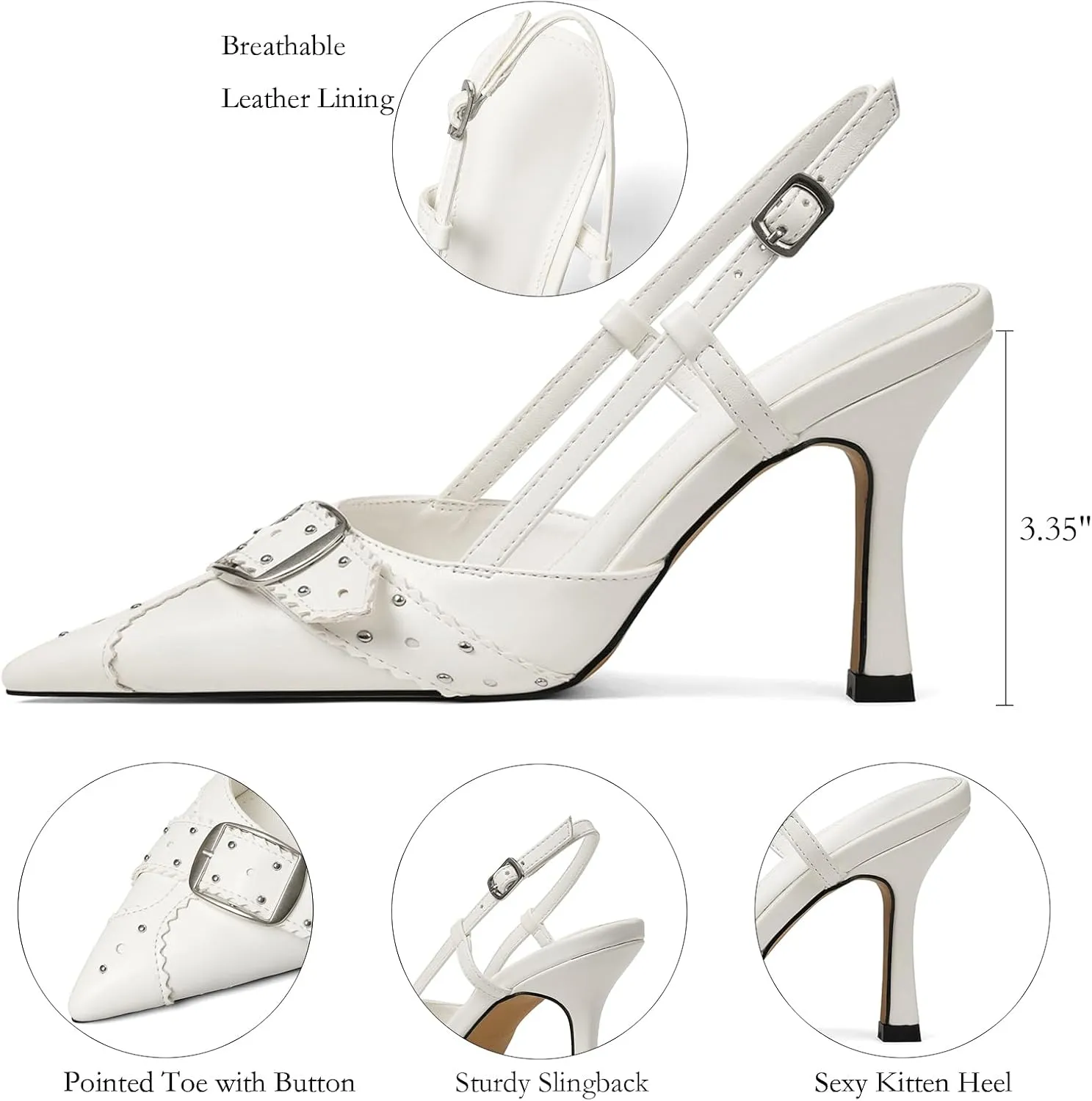 Womens Slingback Kitten Heel Closed Pointed Toe Stiletto Wedding Party Pumps 2025 Ankle Strap for Daily Dress Shoes