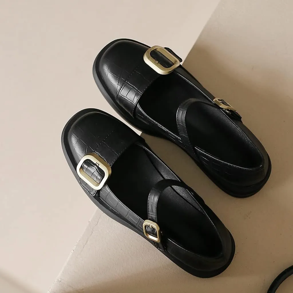 Women's Vintage Mary Jane Oxford Shoes Flats Round Toe Leather Buckle Strap Low Heel Girls Dress Shoe