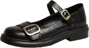 Women's Vintage Mary Jane Oxford Shoes Flats Round Toe Leather Buckle Strap Low Heel Girls Dress Shoe