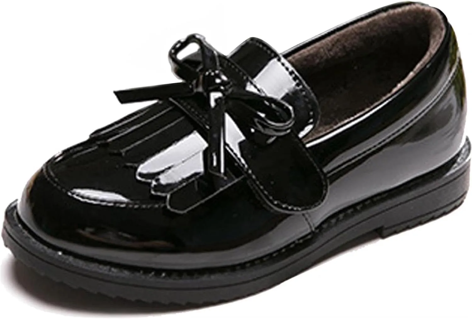 WUIWUIYU Girl's School Uniform Shoes Bow Cute Dress Oxfords Slip-on Hook-and-Loop Flats Shoes