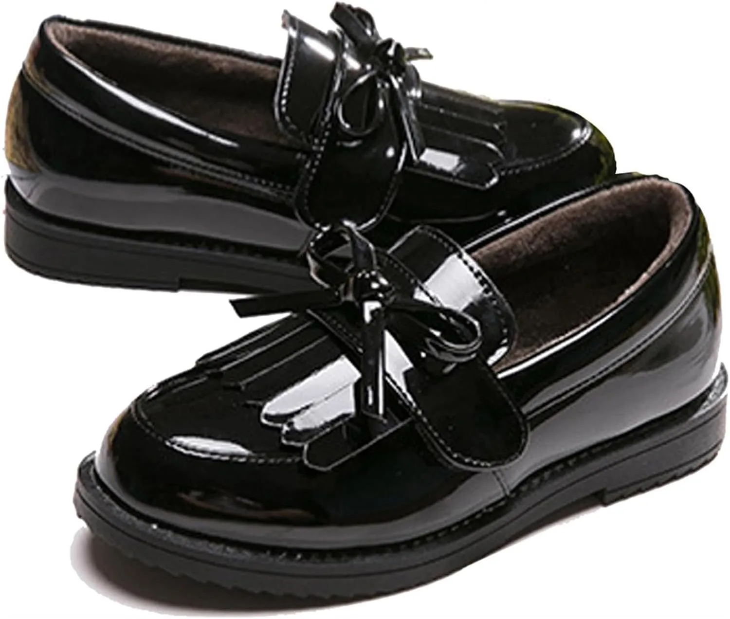 WUIWUIYU Girl's School Uniform Shoes Bow Cute Dress Oxfords Slip-on Hook-and-Loop Flats Shoes