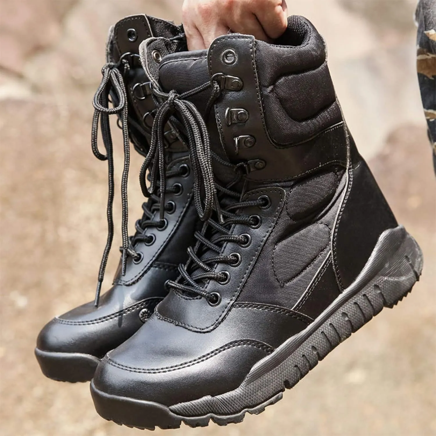 Wygwlg Military Leather Combat Boots for Men, Outdoor Military Boot, Men Hiking Desert Ankle Hunting Autumn,37