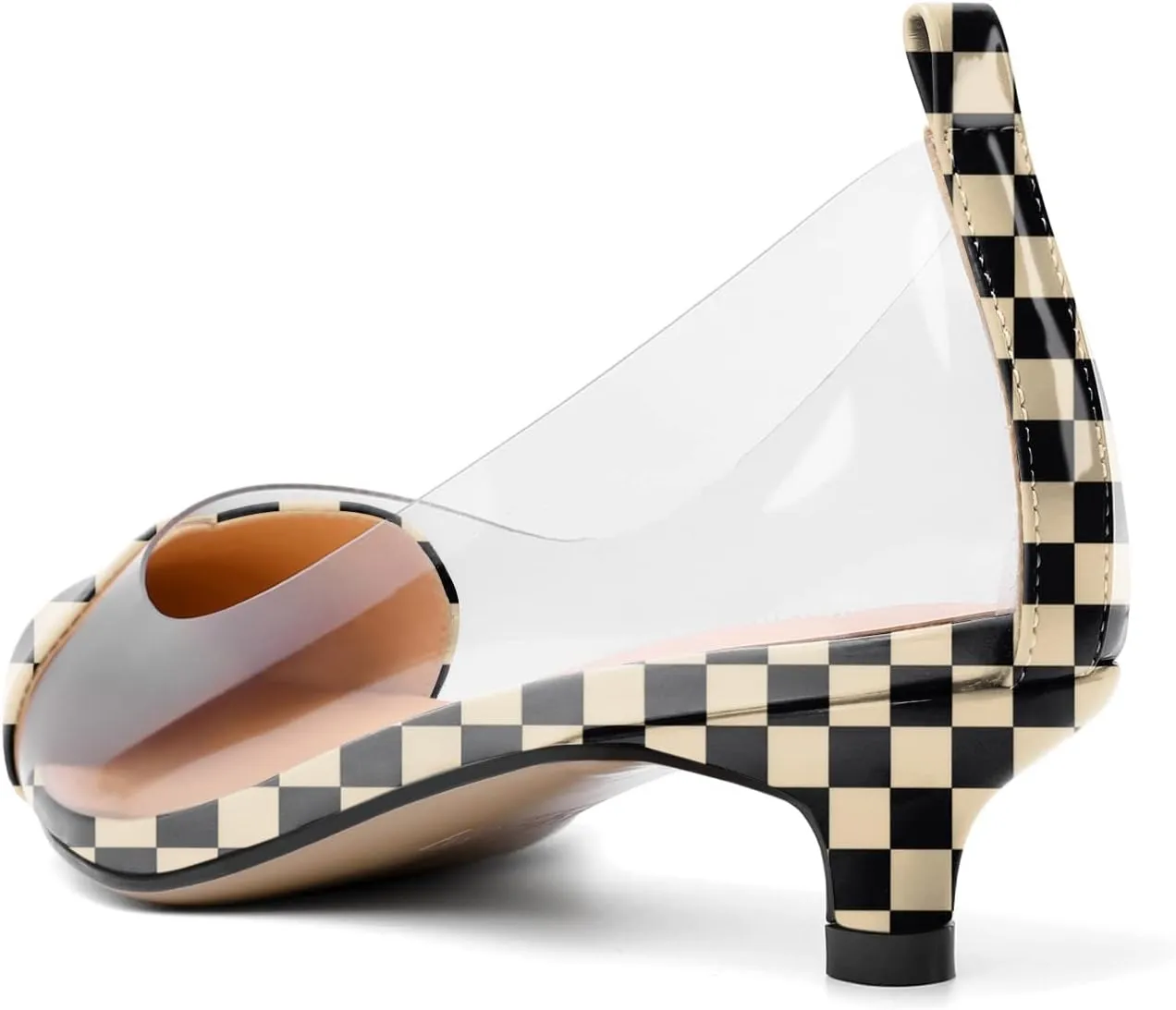 YODEKS Women Clear Heels Low Kitten Heel Pumps Slip On 1.5 Inch Pointed Cap Toe Dress Shoes