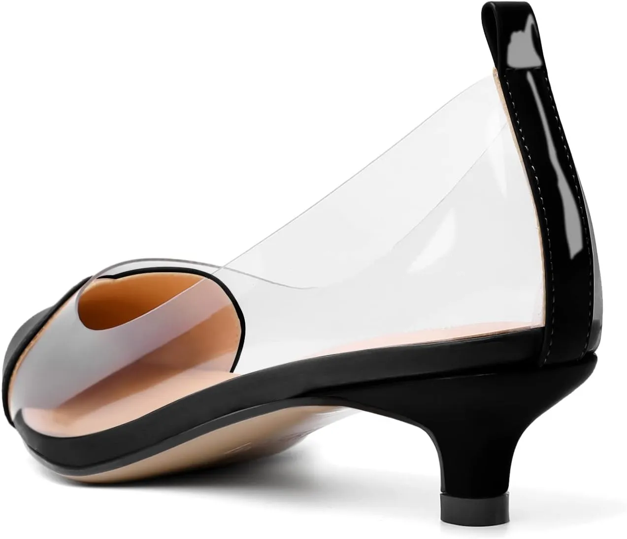 YODEKS Women Clear Heels Low Kitten Heel Pumps Slip On 1.5 Inch Pointed Cap Toe Dress Shoes