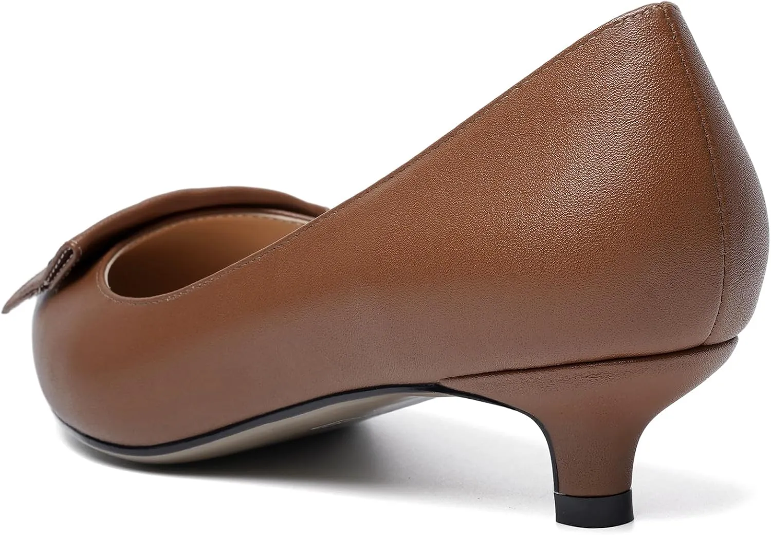 YODEKS Women Low Kitten Heel Pumps Pointed Toe Slip On 1.5 Inch Closed Toe Buckle Bow Comfort Shoes for Wedding Office Evening