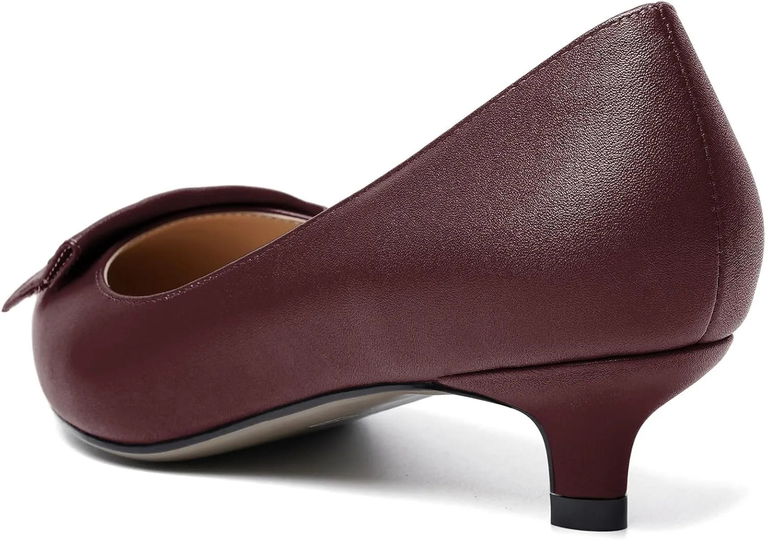 YODEKS Women Low Kitten Heel Pumps Pointed Toe Slip On 1.5 Inch Closed Toe Buckle Bow Comfort Shoes for Wedding Office Evening