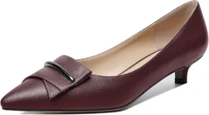 YODEKS Women Low Kitten Heel Pumps Pointed Toe Slip On 1.5 Inch Closed Toe Buckle Bow Comfort Shoes for Wedding Office Evening