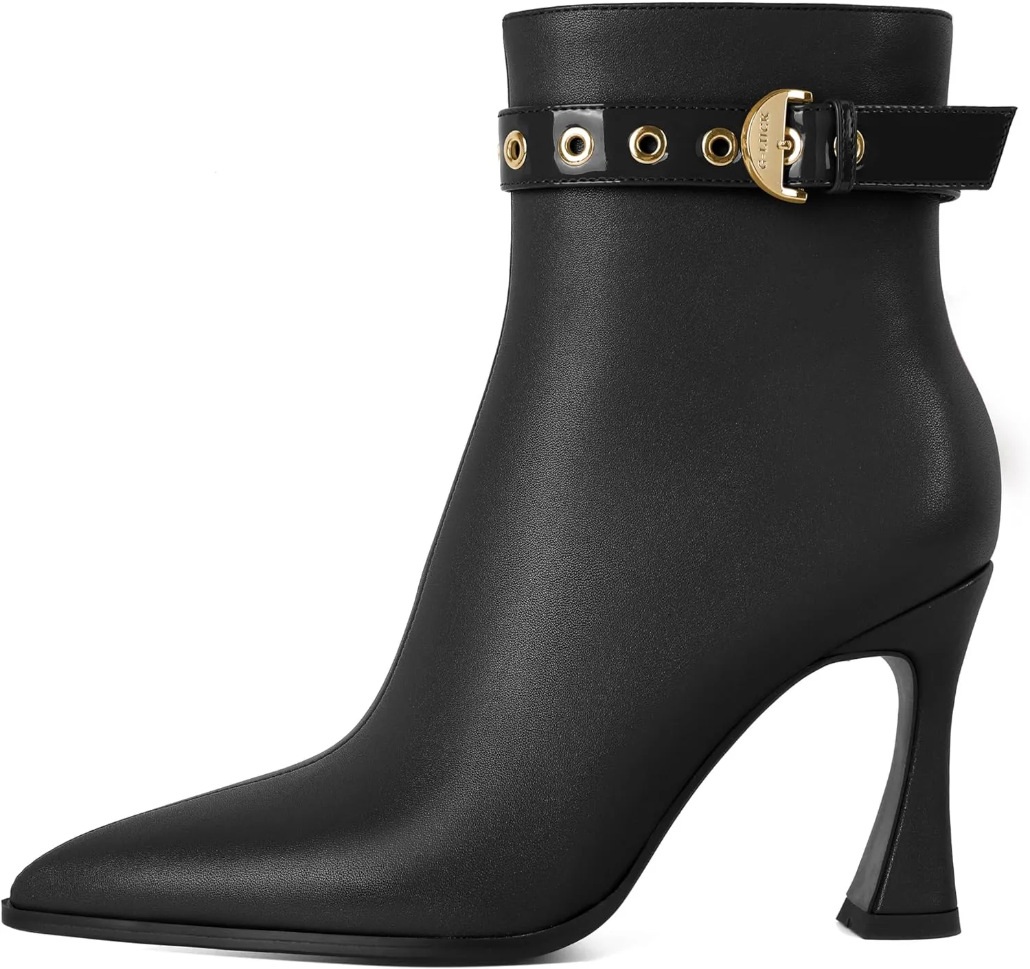 Zamikoo Stiletto Ankle Boots for Women Pointed Toe Fall Short Heel Booties Buckle Strap Side Zipper 3.5 Inches Leather Black US Size 10
