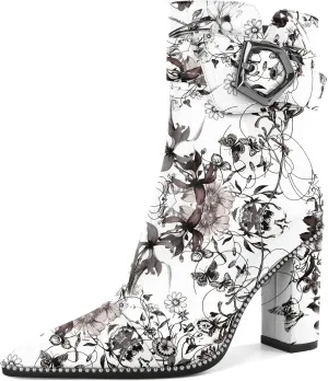 Zamikoo Womens Boots Ankle Chunky Heel Pointed Toe Beaded High Heeled Fall Short Booties