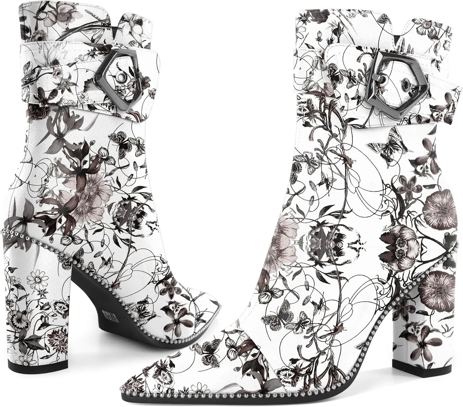 Zamikoo Womens Boots Ankle Chunky Heel Pointed Toe Beaded High Heeled Fall Short Booties