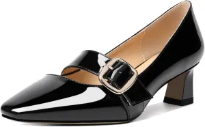Zamikoo Women's Pumps Kitten Heel, Poined Toe Slip On Low Heels with Strap, Heeled Dress Pumps Shoes 2 Inches for Office Wedding Event Black US7