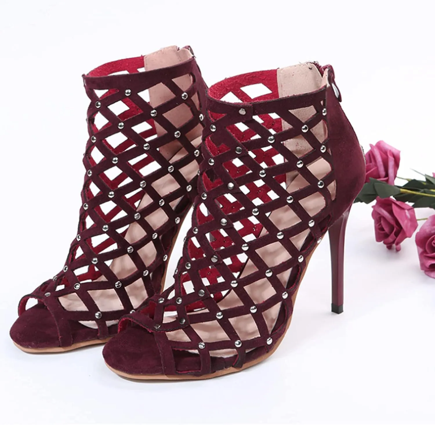 ZBYY Stiletto High Heels for Women,Summer Cross Cutout Stiletto Dress Pump Sandals Shoes Back Zipper Party Sandals