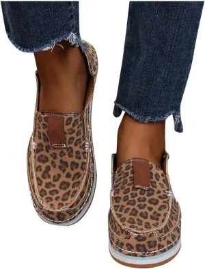 ZBYY Women's Canvas Slip on Loafer Fashion Casual Classic Comfort Leopard Print Walking Low Top Canvas Sneakers
