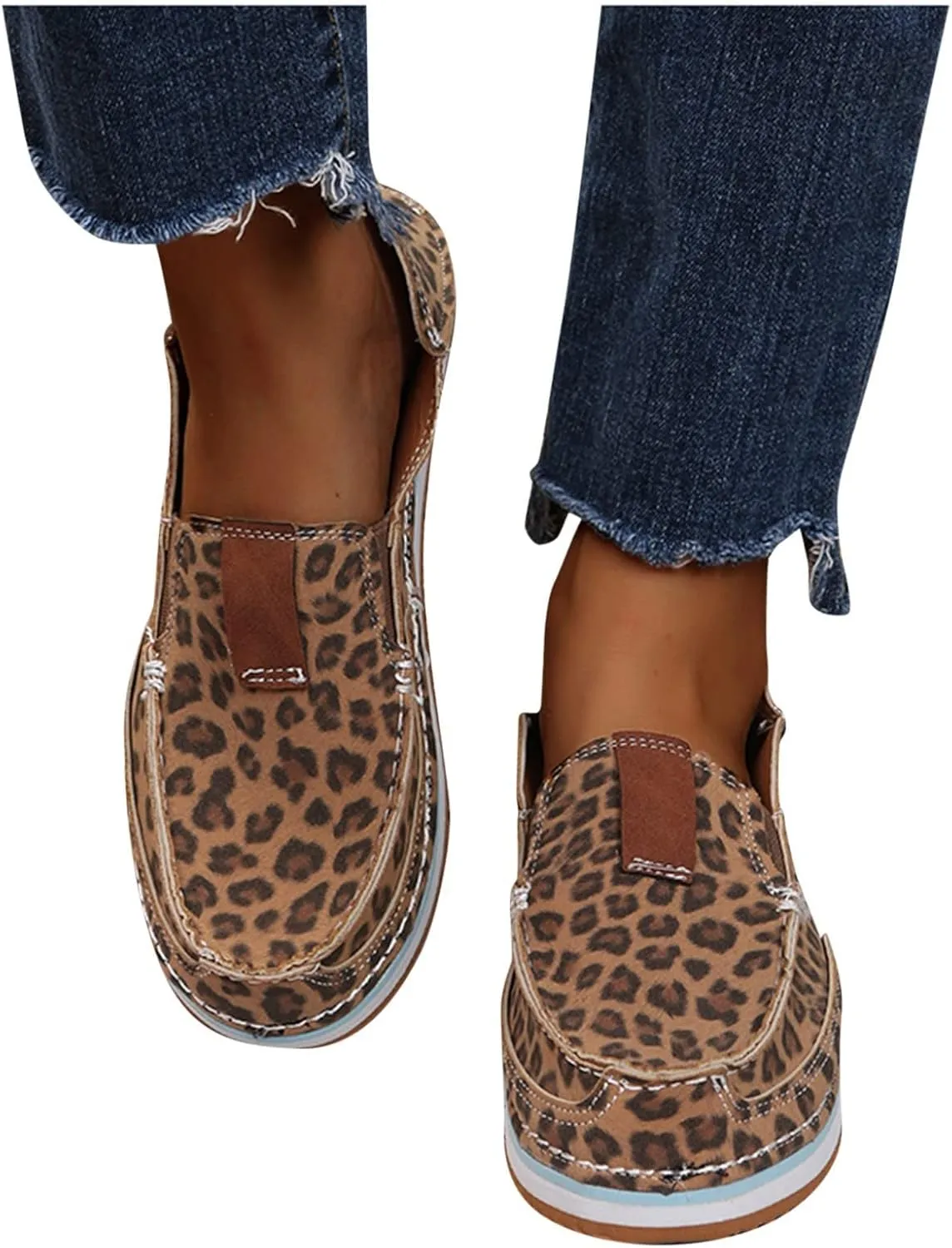 ZBYY Women's Canvas Slip on Loafer Fashion Casual Classic Comfort Leopard Print Walking Low Top Canvas Sneakers
