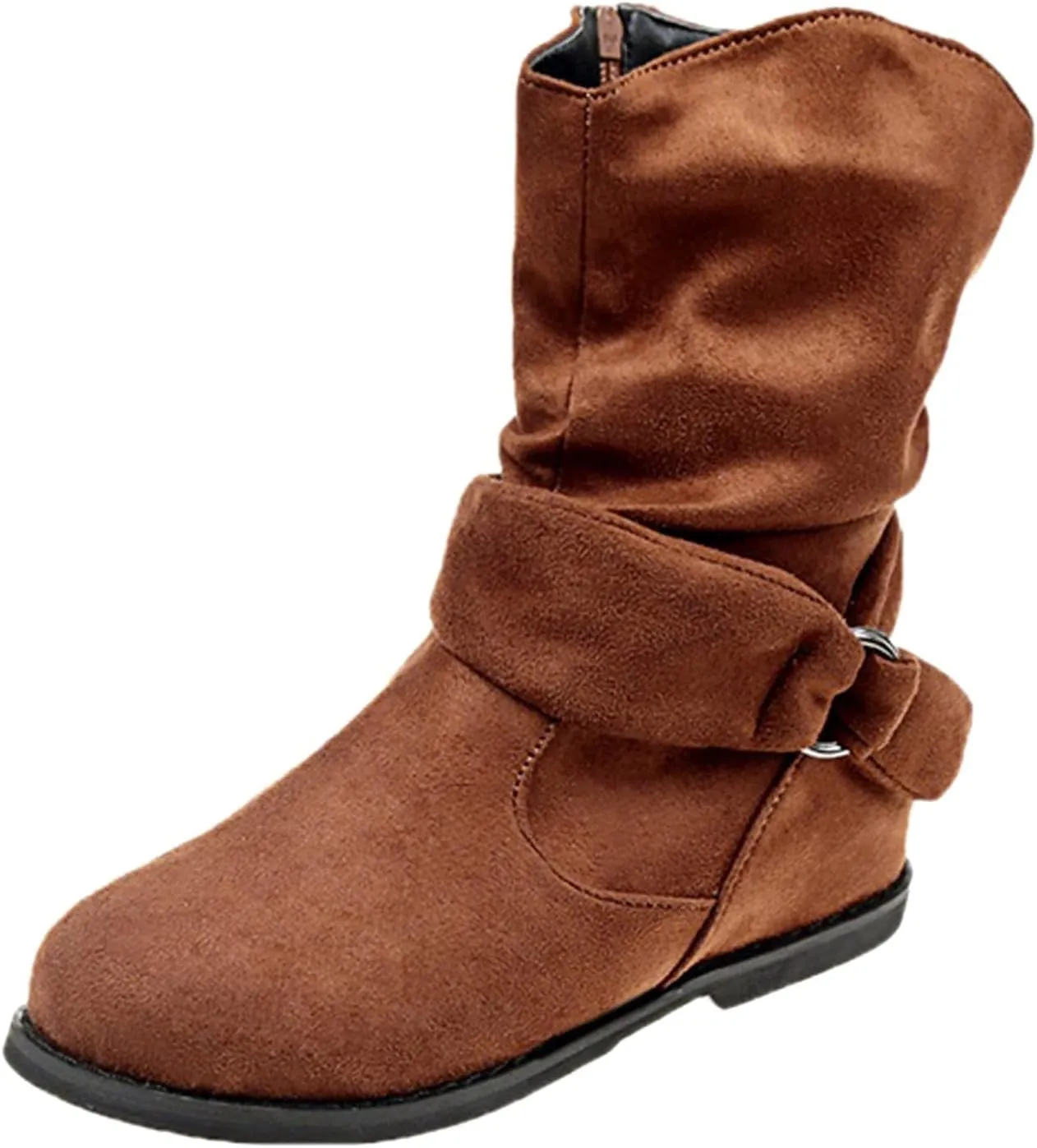 ZBYY Womens Mid-Calf Slouchy Suede Slip On Casual Boots with Side Zipper Fashion Comfort Outdoor Wedges Snow Boots