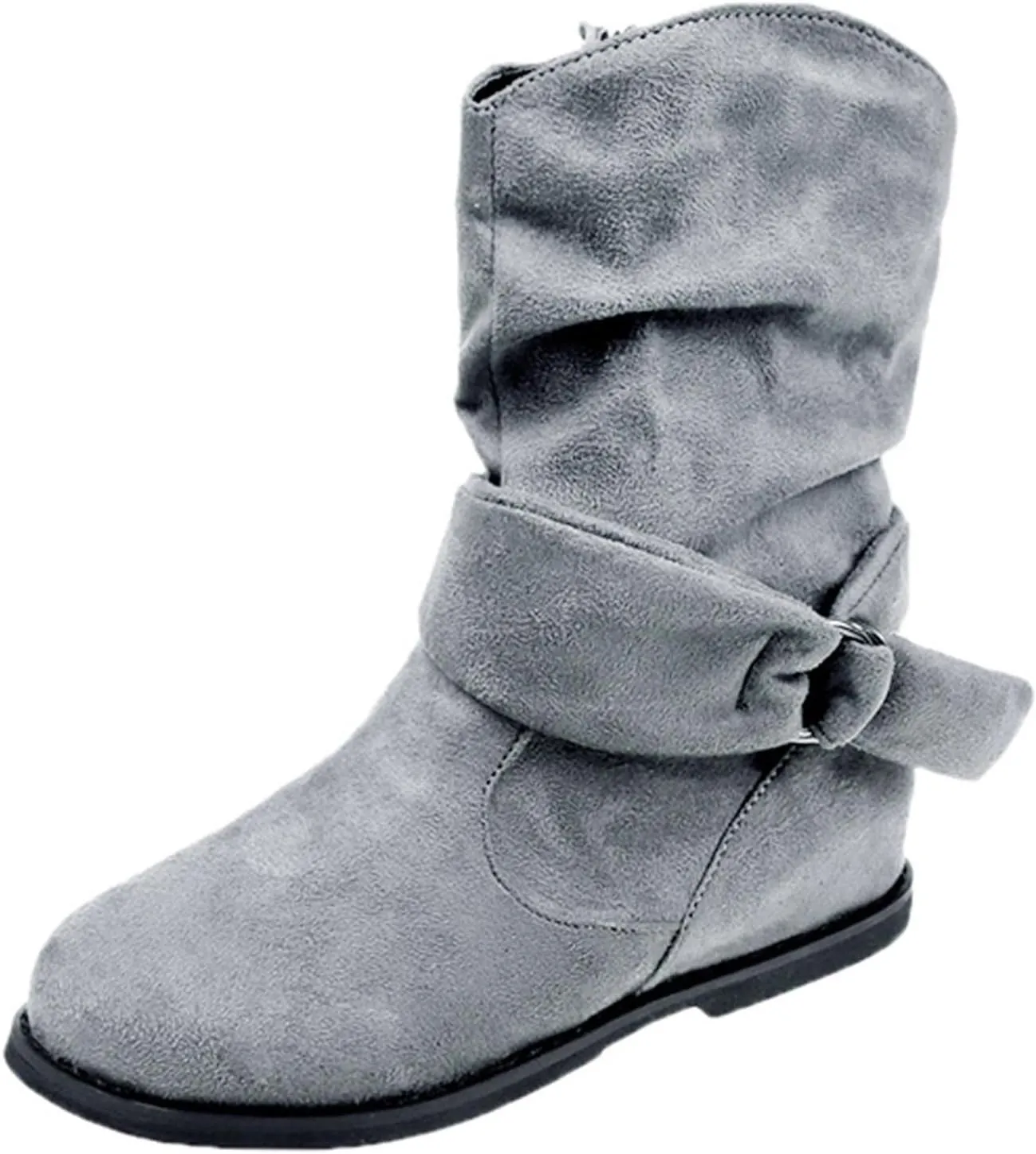 ZBYY Womens Mid-Calf Slouchy Suede Slip On Casual Boots with Side Zipper Fashion Comfort Outdoor Wedges Snow Boots