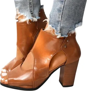 ZBYY Womens Peep Toe Heel Sandals,Summer Cutout Zipper Chunky Heel Sandals Slip On Ankle Western Chelsea Party Dress Booties