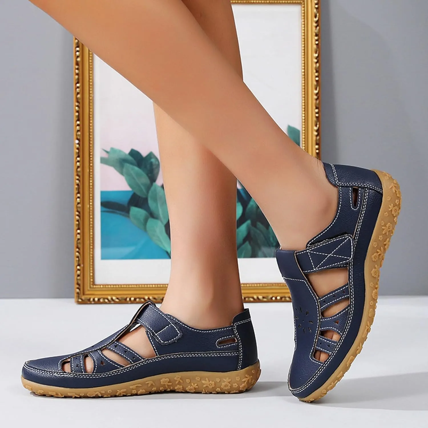 ZSpzx Summer Sandals For Women 2025,Closed Toe Wedge Shoes Hollow Out Retro Soft Soled Casual Adjustable Slip On Walking Wedges Arch Support Bohe Cute Slides for Party Beach Vacation